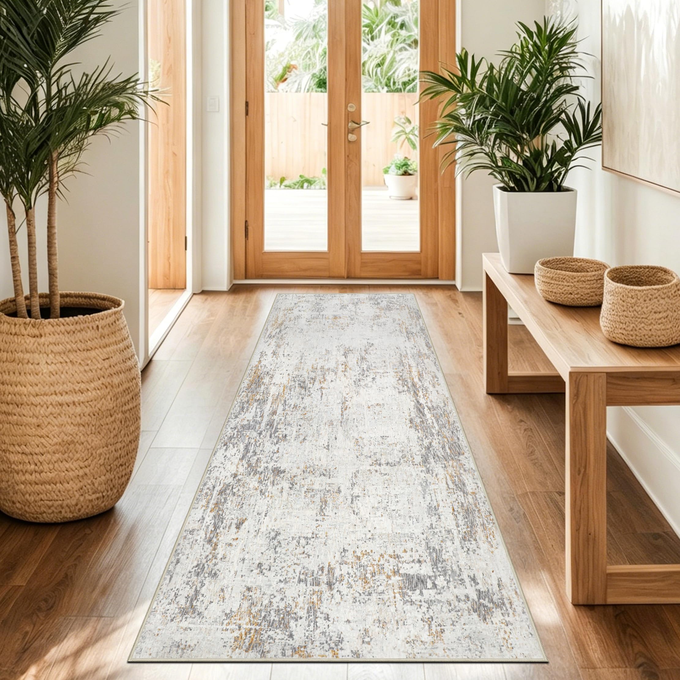 Capslpad Capslad Hallway Runner Rug 60x180 cm Machine Washable Non-Slip Beige Entryway Carpet Runner Modern Abstract Low Pile Soft Area Rugs for Kitchen Bedroom Laundry Entrance Decor — image 1