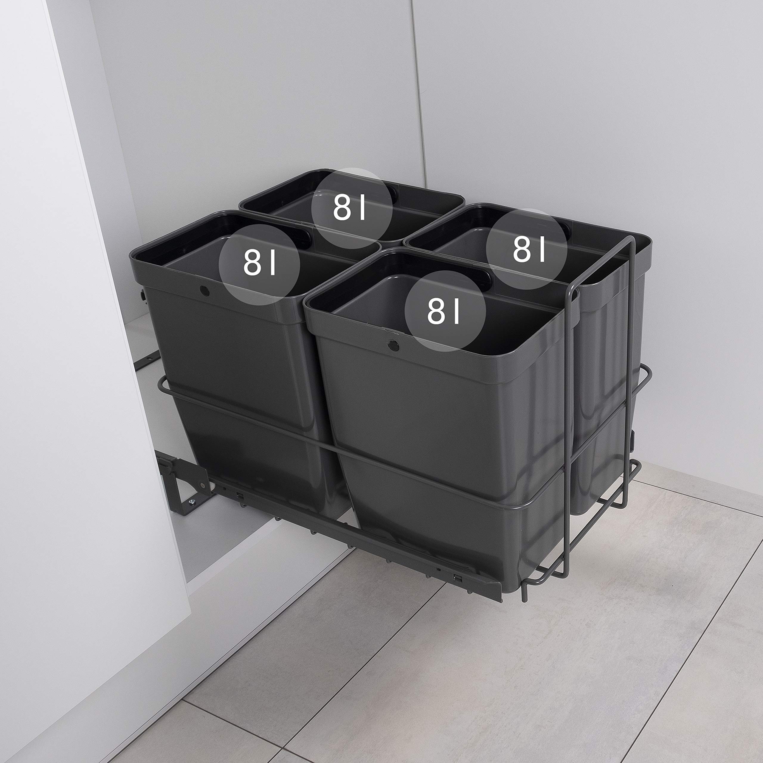 LM 79/4 - Pattumiera da incasso allungabile con 4 x 8 l, estraibile, colore: antracite, 33,2 x 48 x 35,5 cm
