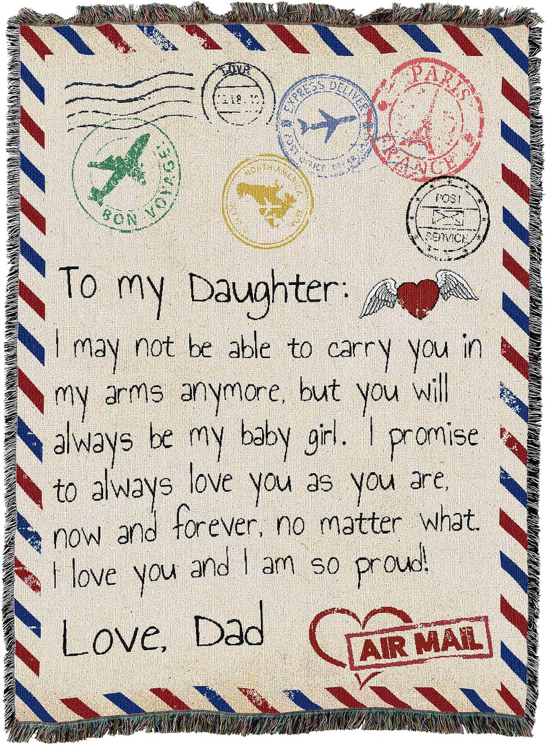 Pure Country Weavers Letter from Dad to Daughter Blanket - Gift Tapestry Throw Woven from Cotton - Made in the USA (72x54)