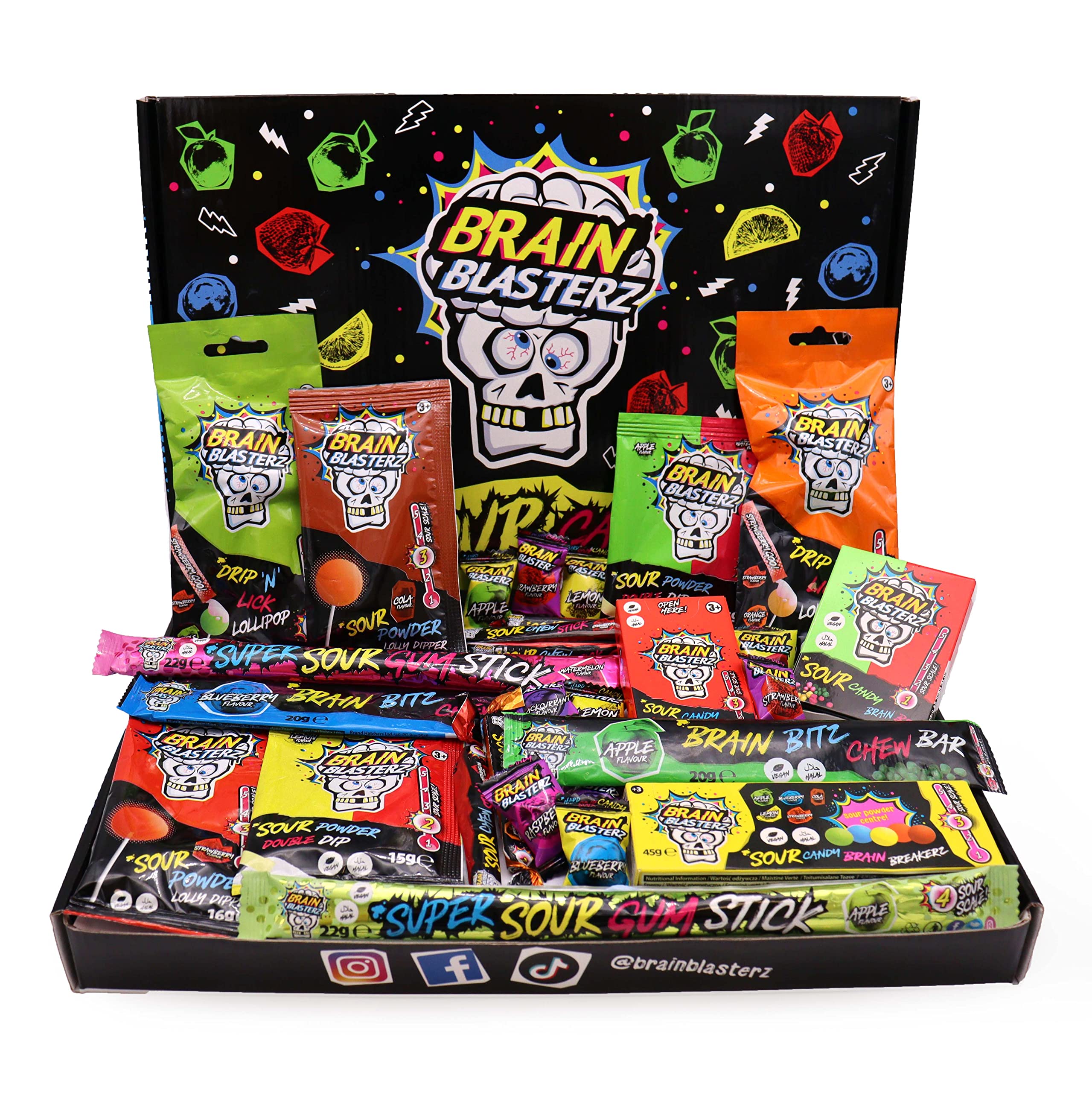 Brain Blasterz Super Sour Sweets MEGA Gift Box Hard Sour Candy, Sour