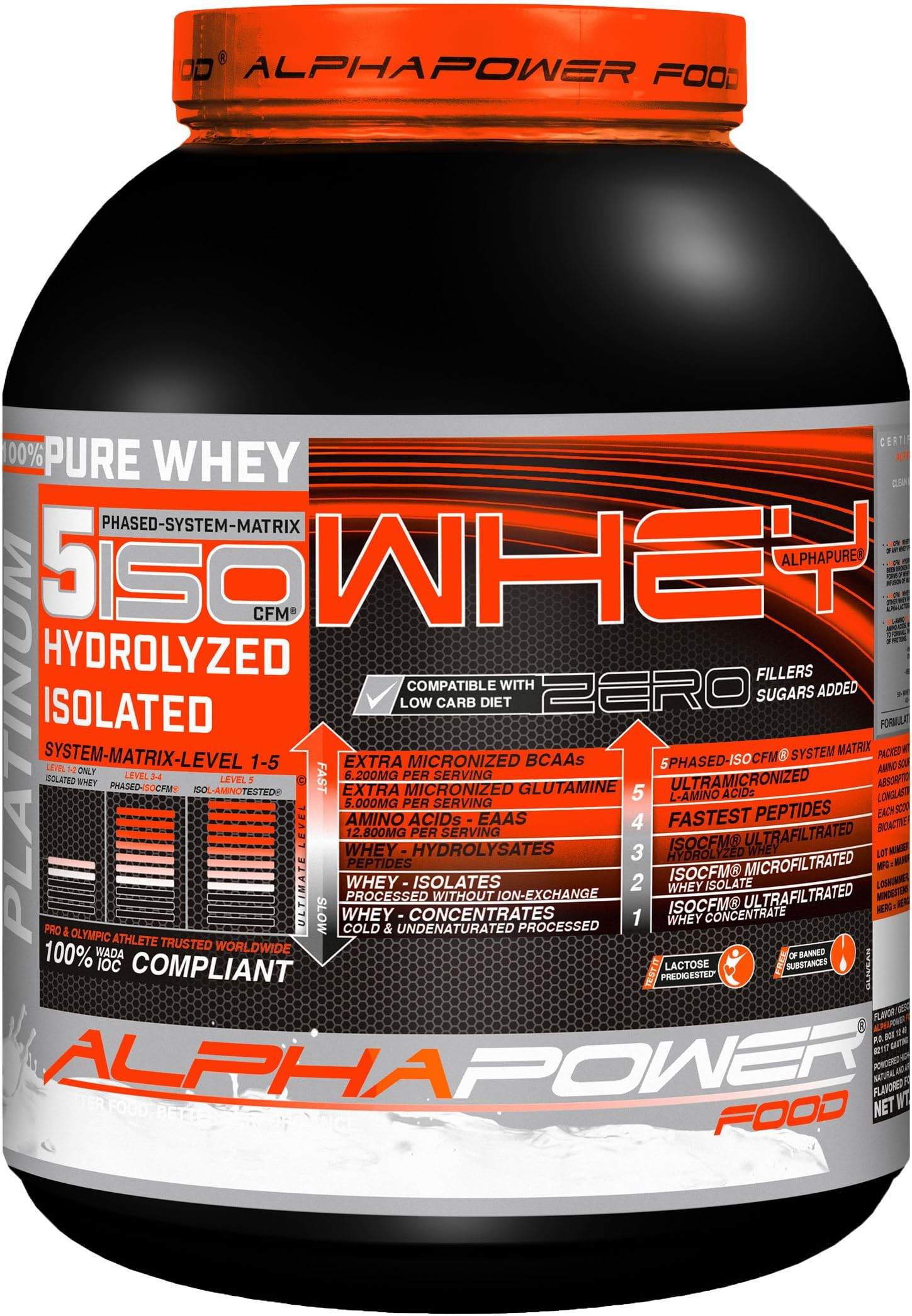 ALPHAPOWER FOOD® - ALPHAPURE SERIES®: 5 Iso Whey Protein Isolate, Hydrolyzed Platinum 5 PHASED-ISOCFM®, CFM Whey Isolate, Iso Whey Zero Carbs & Sugar added, CFM Whey Protein Powder Whey Protein Shake (1x 2000g / 2kg Can) Flavour White Chocolate Strawberry, Ideal for people following a low carb diet program