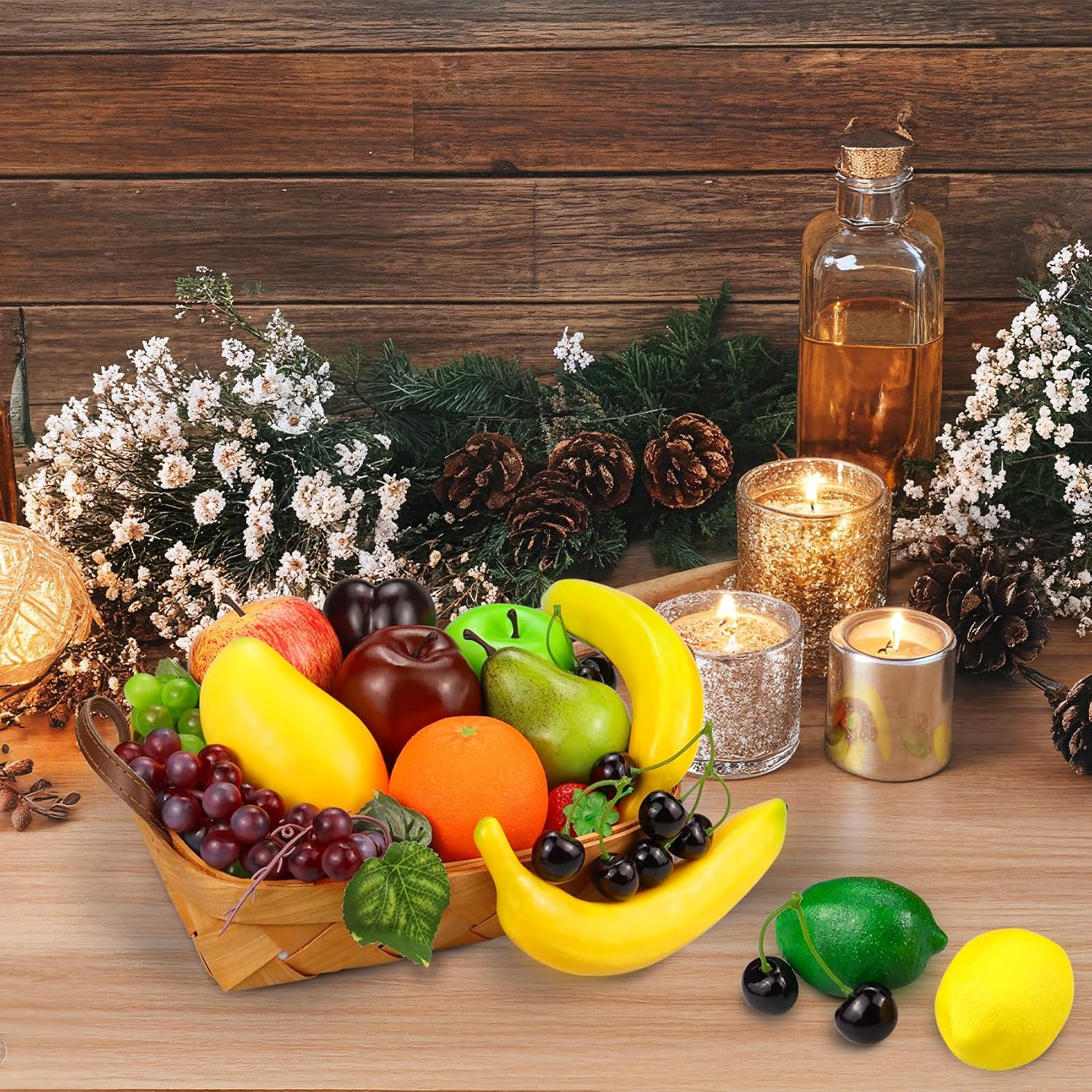 20 Pieces Fake Fruit, Artificial Fruit Decor that Look Real, Faux Fruit for Decoration Party Kitchen Table Centerpiece, Photography Props Fruits Display, Fake Apples, Grapes, Lemon, Oranges