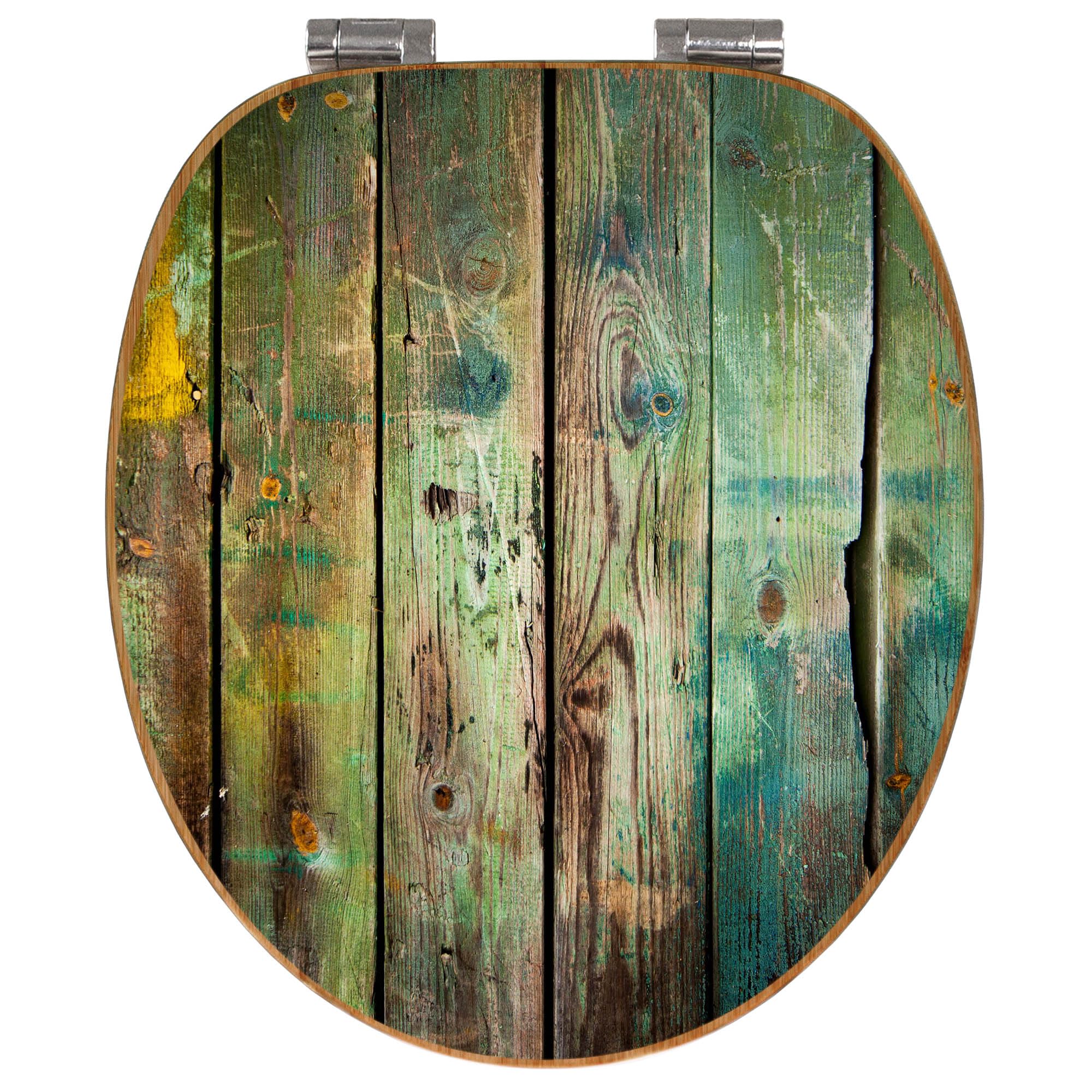 banjado Design WC Sitz Bambus Absenkautomatik 45,8x37,5cm - Toilettendeckel mit Absenkautomatik Holz - hochwertiger Bambus Klodeckel - WC-Sitz für gängigen Toiletten - Motiv Grünes Holz