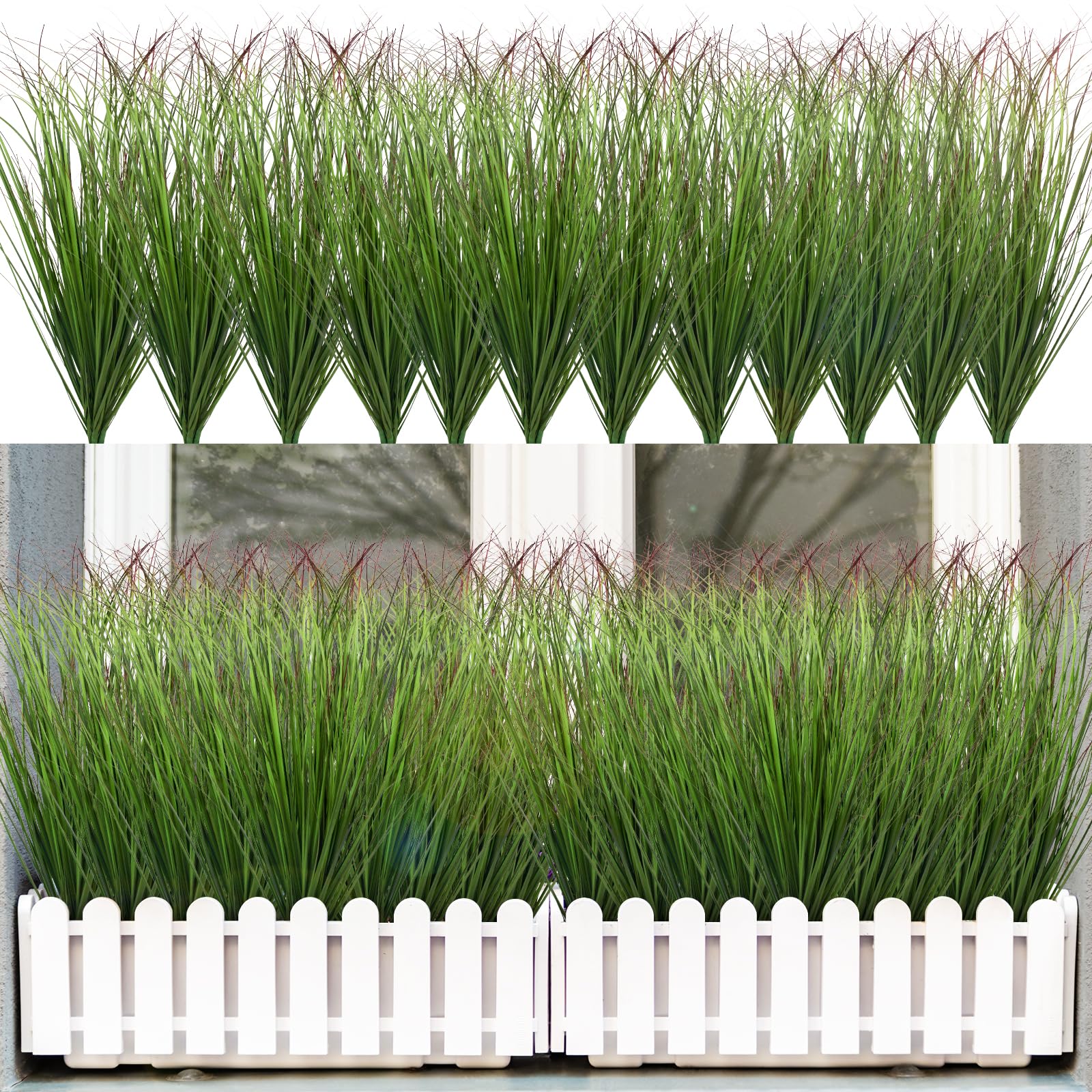 LUZOGA 36Pcs Artificial Grass Plants Outdoor Faux Shrubs
