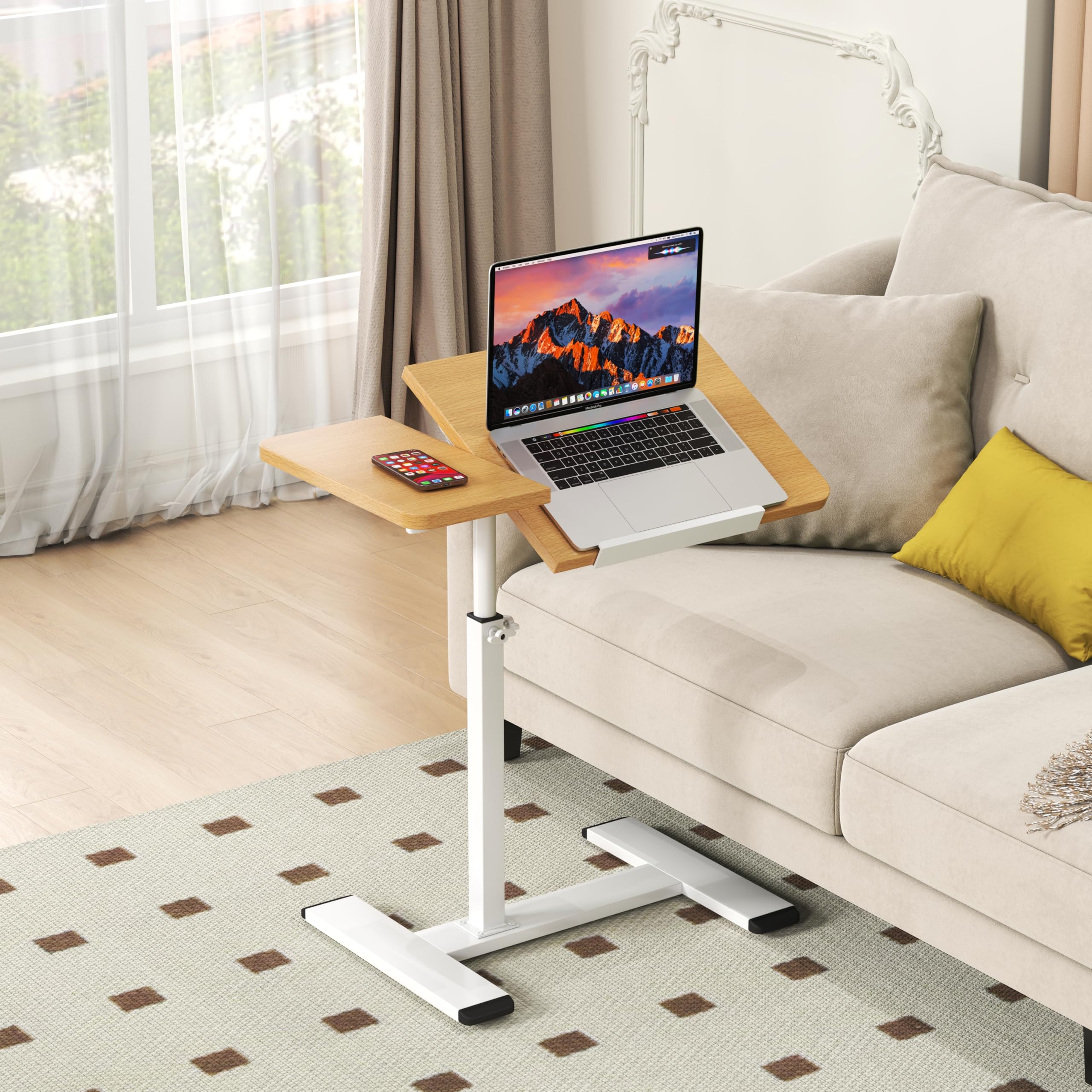 Awoyep Beistelltisch Klein Laptoptisch Couchtisch Holz: Kaffeetisch C Form Höhenverstellbar Sofatisch Rollen Tisch 360° Drehbarer Mobiles Stehpult Wohnzimmer für Bett Sofa Büro Office