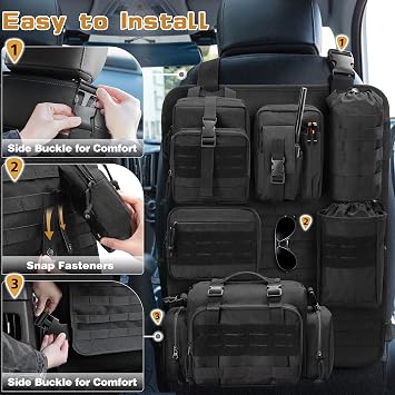 HODRANT Tactical Car Seat Back Organizer, Bags Only | Hanging Vehicle Back Seat Organizer with 6 Removable Molle Pouches, Universal Bag for Truck and Molle Accessories Bag