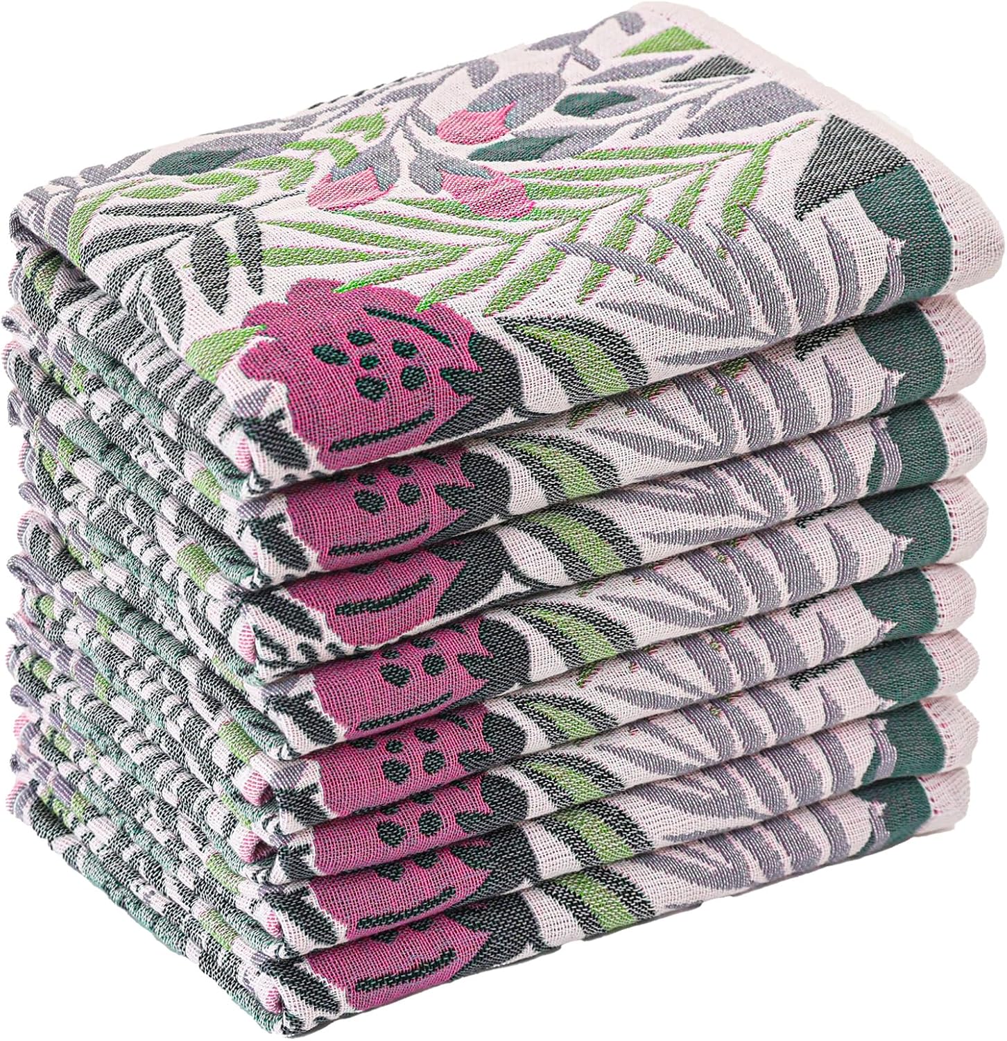 Kitchen Towels Set of 8 100% Cotton Hand Towels Dish Towels with Hanging Loop Absorbent Reusable for Cleaning Cute Design Home Decorative, Vintage Flower- 16x15 Inch