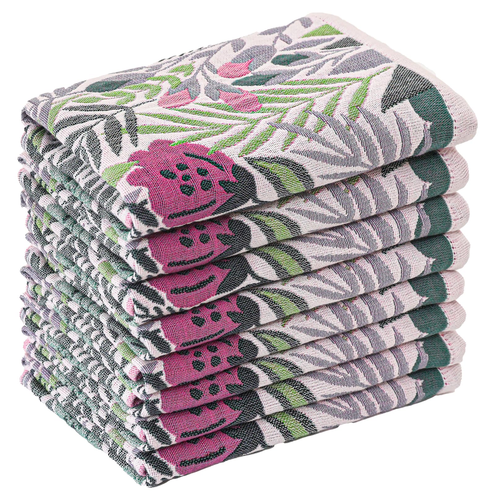 HOORDRY Juego de 8 paños de cocina absorbentes, paños de cocina decorativos Boho de 100% algodón, paños de cocina de alta calidad con diseño floral y lazos para colgar, 41 x 39 cm
