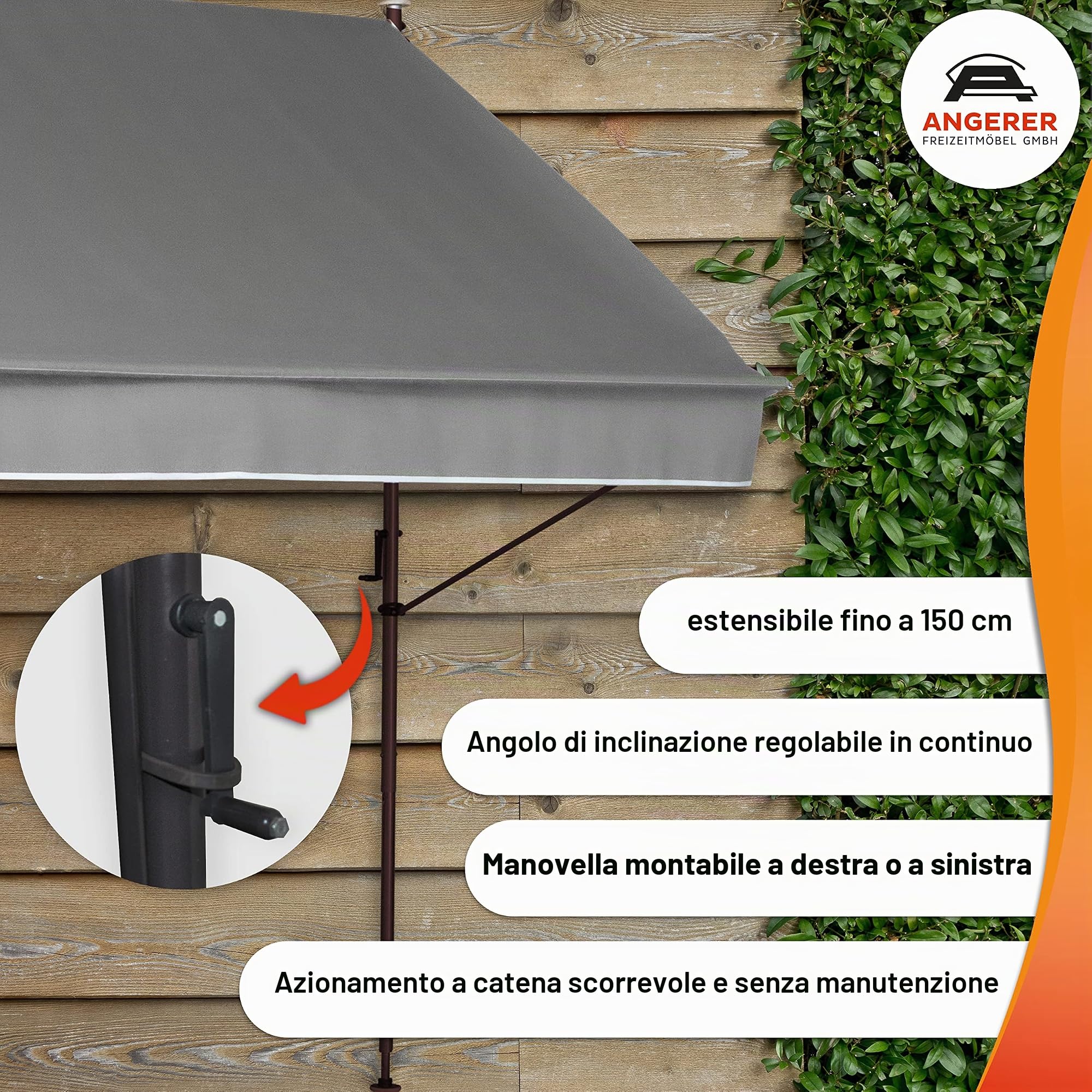 Angerer – Tendone, – Tenda da sole, design Style granito, grigio, 150 x 350 x 225 cm, 2303/005