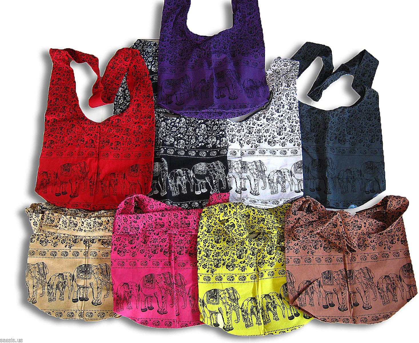 Pack 9 Shoulder Bag Thai Cotton Elephant Sling Yaam Cross Body Hippie Bohemian Style