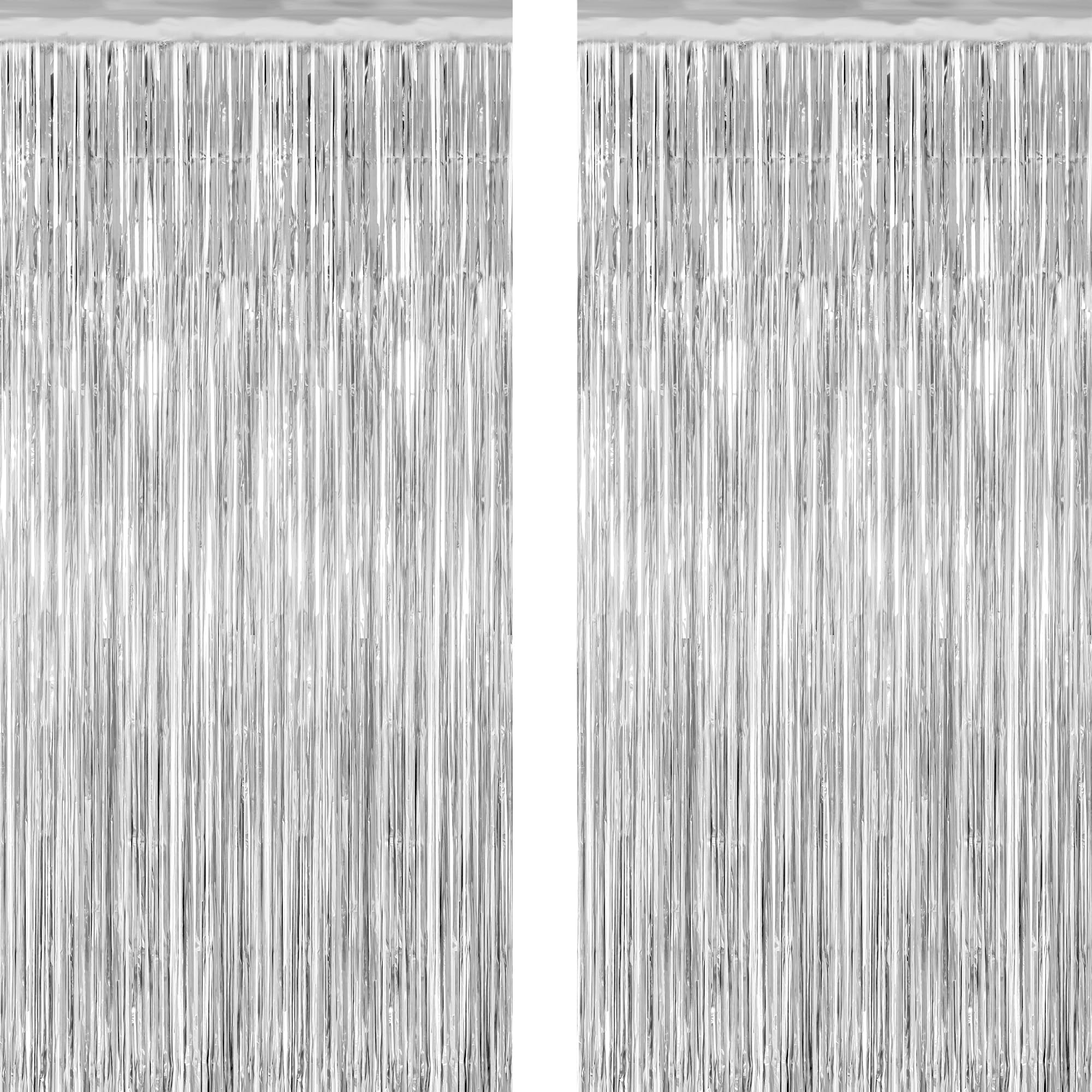 2 Pack Tinsel Backdrop, 3.28 FT x 7.05 FT Birthday Party Decorations, Silver Party Streamer Fringe Curtains Foil Backdrop, Metallic Silver Photo Props Party Supplies Party Decor