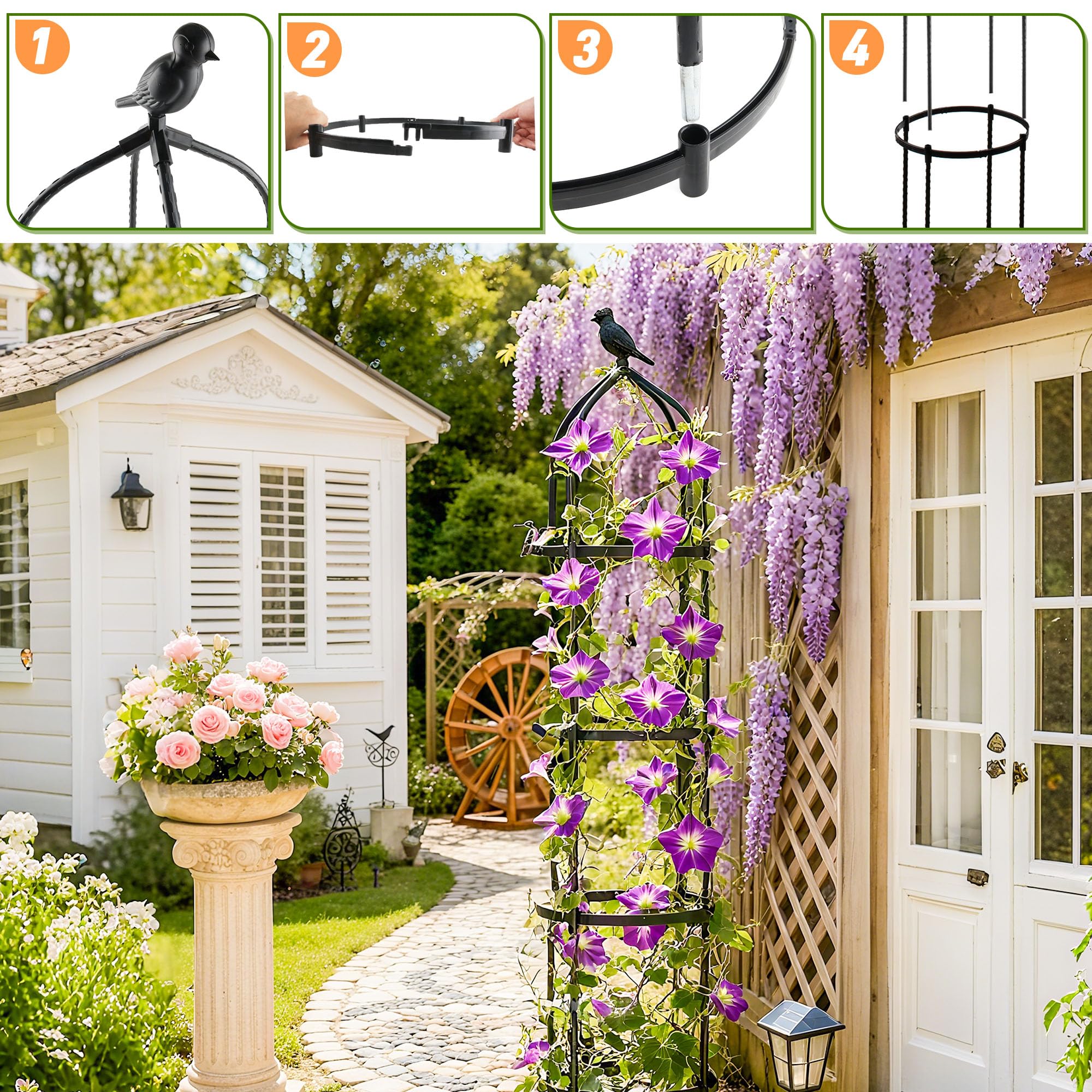 Obelisco da Giardino 175 CM per Piante Rampicanti - Griglia di Supporto Metallica da 6FT per Interni/Esterni, Ortaggi e Frutta