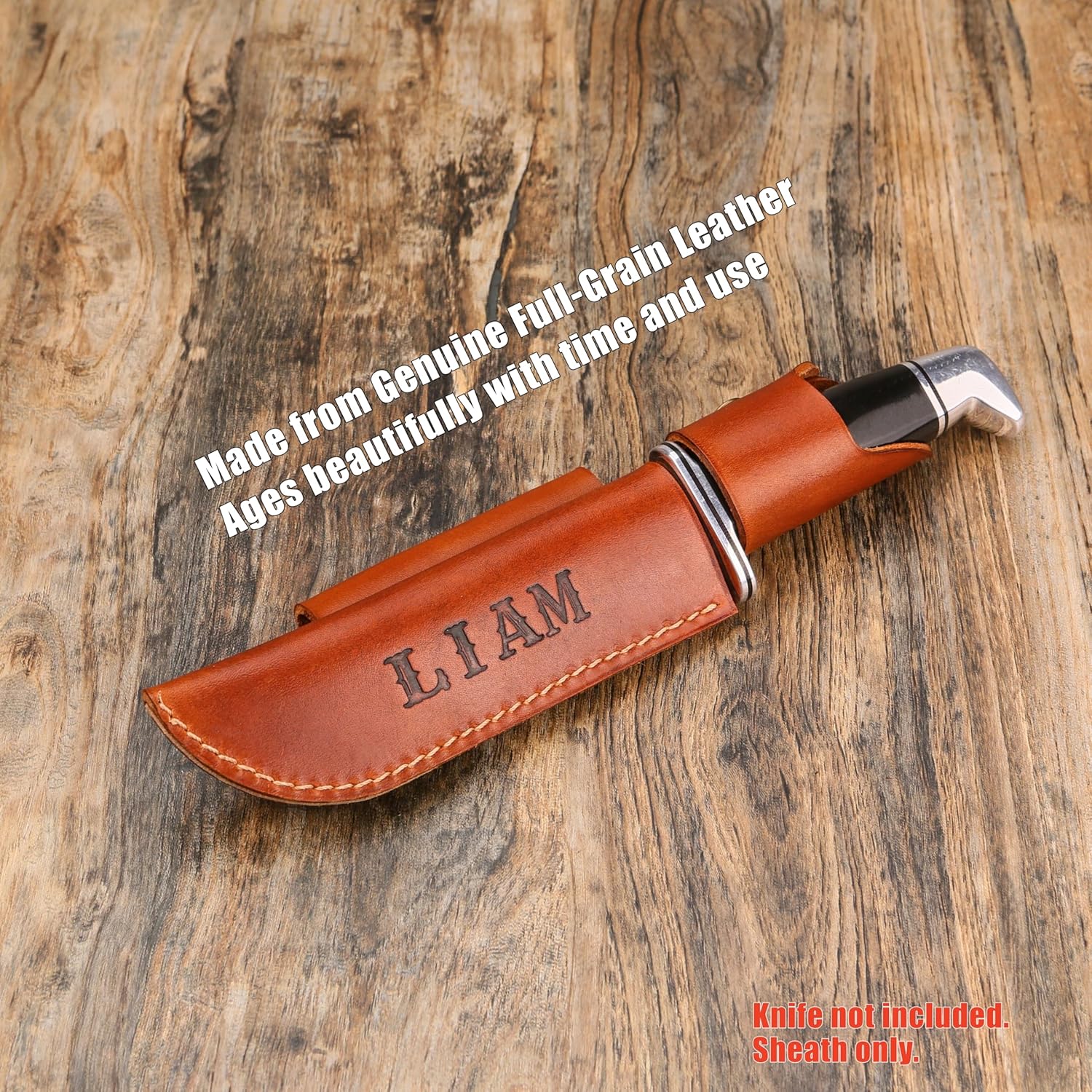 Horizontal Carry Handmade Leather Knife Sheath for Buck 119 and 120, Full Grain Cowhide, Hand Stitched, Belt Loop, Personalized Embossing Option KSBKH1