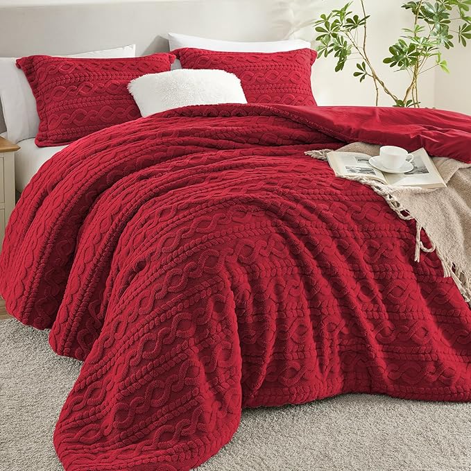 Homelike Moment Fleece Comforter Set Queen, Red Fluffy Warm
