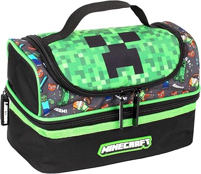 Minecraft Multi-Compartment Lunch Bag for Kids School Thermal Insulated Double Decker Food Carier for Boys