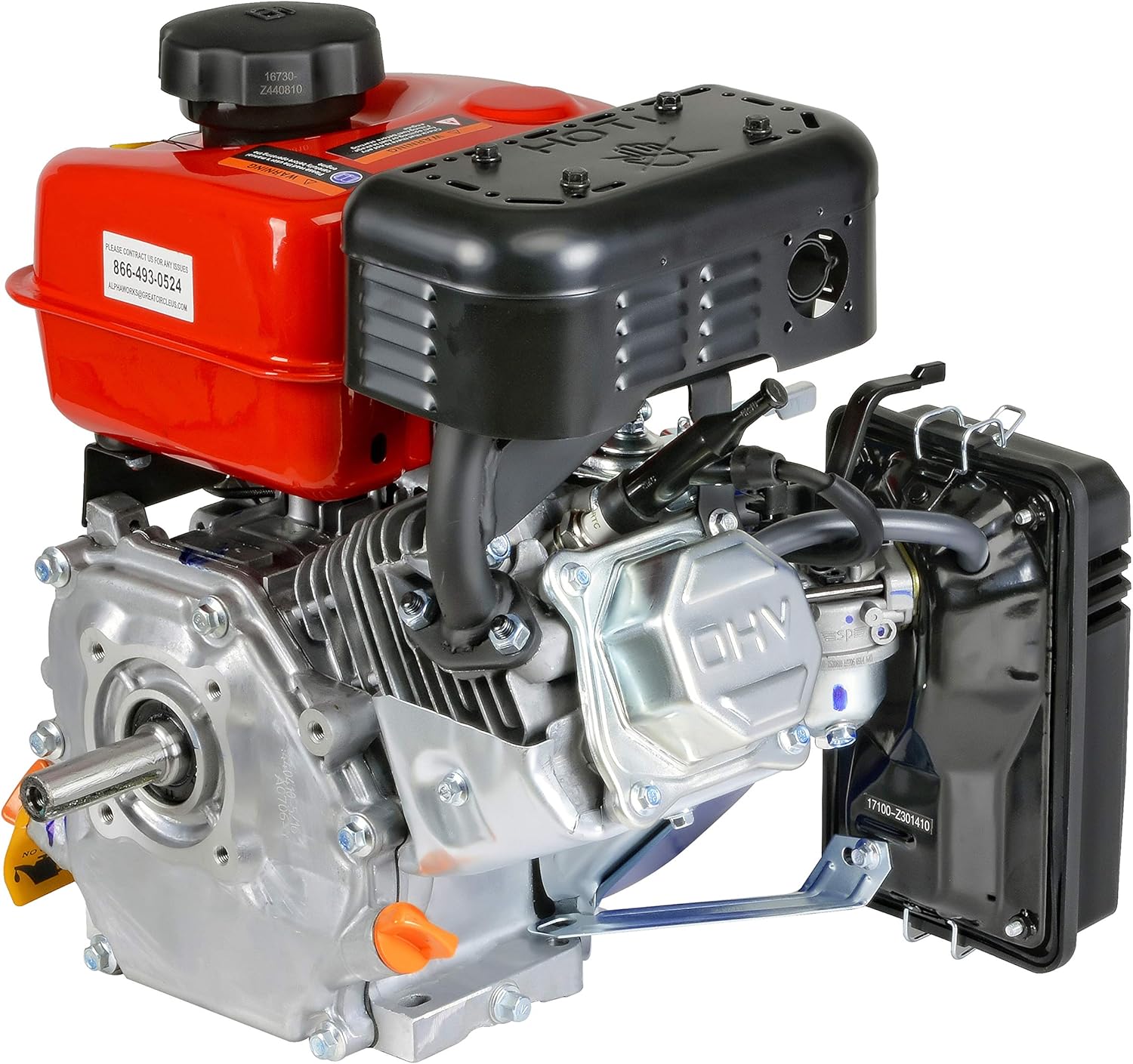 Detailed specifications table for AlphaWorks 7HP 212cc Gas Engine