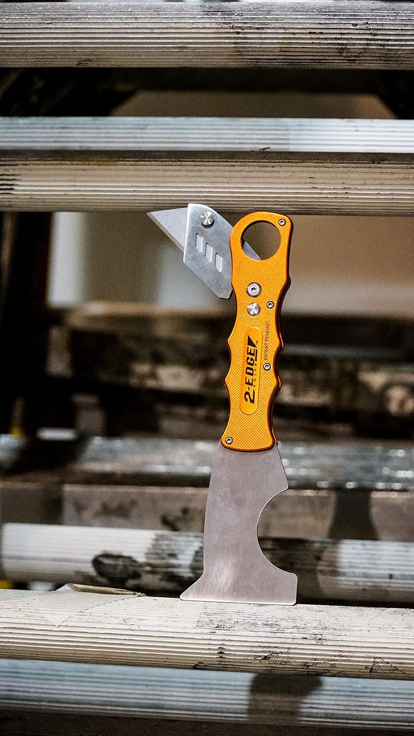 Zorr 2-Edge Knife — Foldable Utility & Putty Knife Combo, Aluminum Handle with Safety Lock, Belt Clip & Interchangeable Blade, Painter’s All-in-One Tool, orange 5 and 1