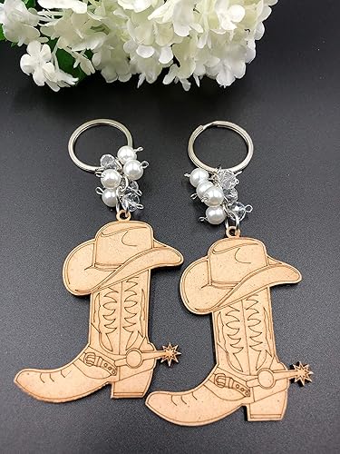 Miniatura 2 de 12 Uds. Botas de vaquero Llavero de diseño de madera con bolsas de organza Comfirmación/Bautismo/Comunión Favores para niño o niña Recuerdos de