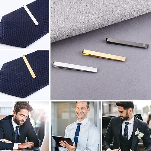 Miniatura 5 de UBGICIG Juego de 3 clips de corbata de acero inoxidable para hombre, elegante juego de clips de corbata personalizados para hombres, clásico,