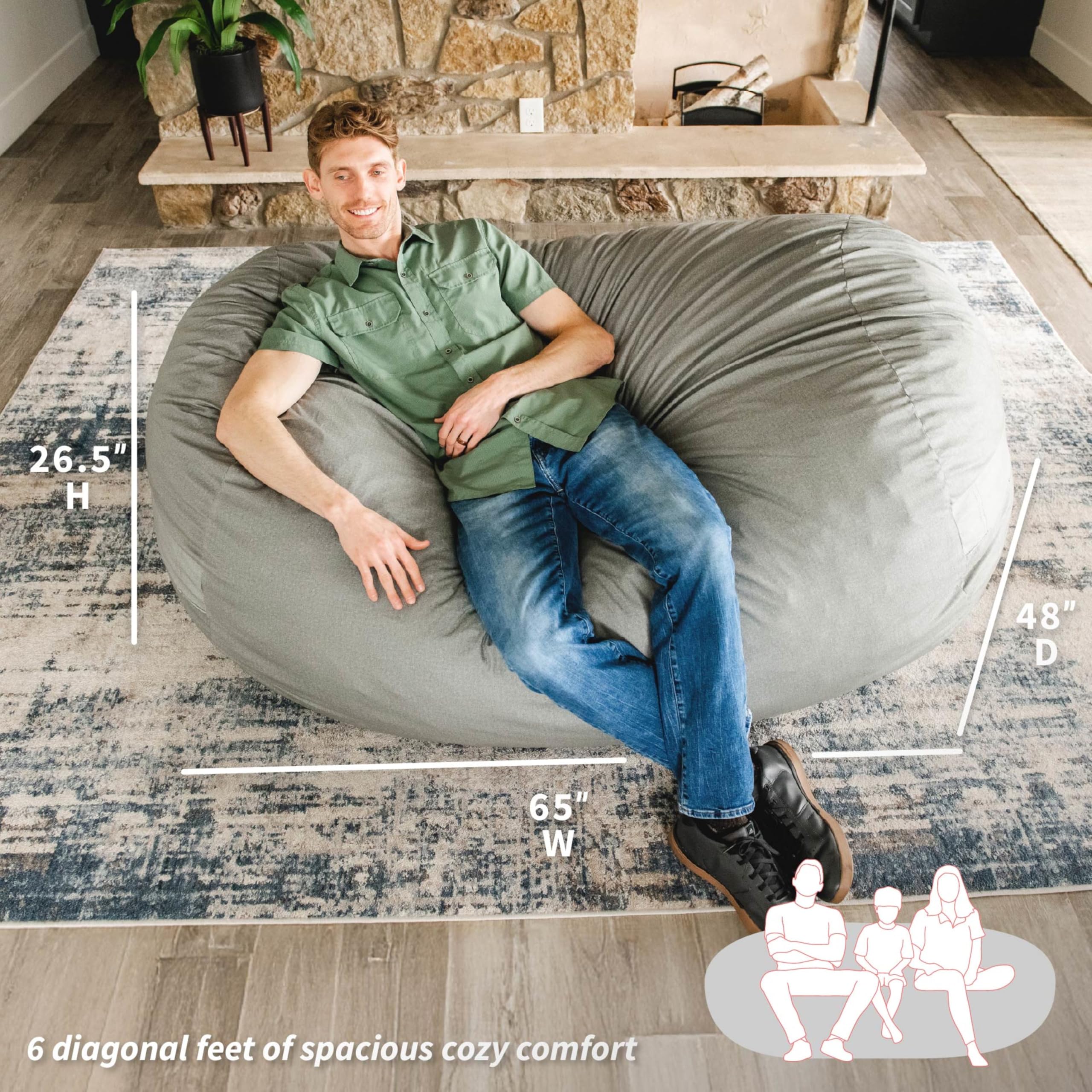 Amazon.com: Big Joe Fuf 6Ft Giant Lounger Foam Bean Bag Chair