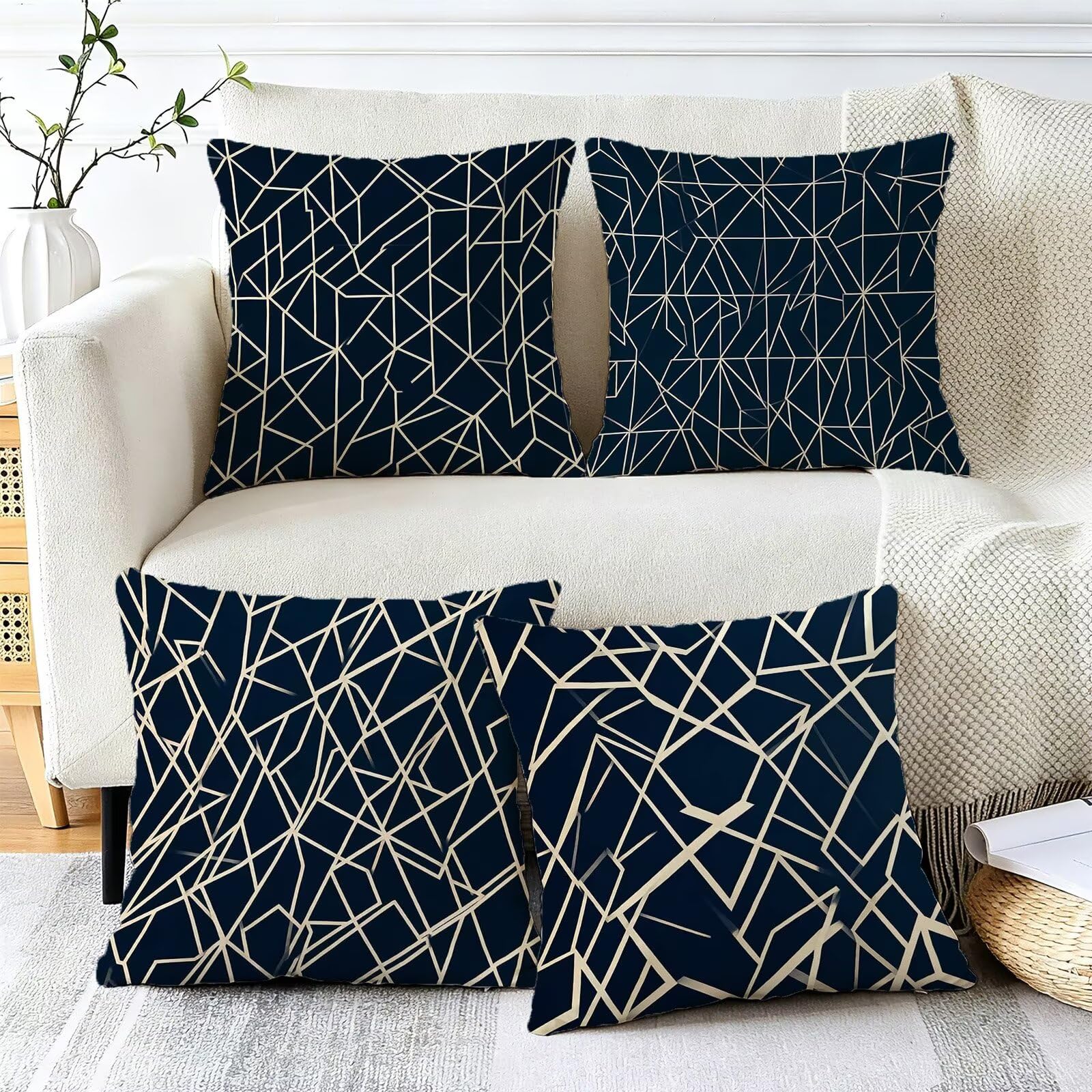 Blu Federe Cuscini Divano 70x70cm, Cuscini da Esterno Set de 4, Cod-355