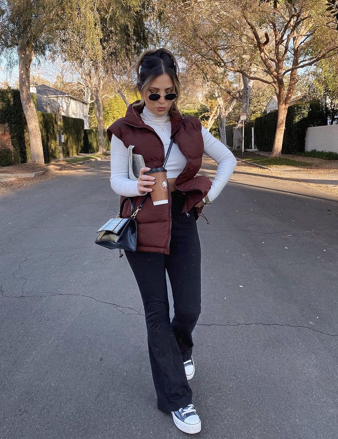 Huaqiao Women's Quilted Puffer Vest Stand Collar Sleeveless Coat Zipper Winter Gilet Jacket - Image 7