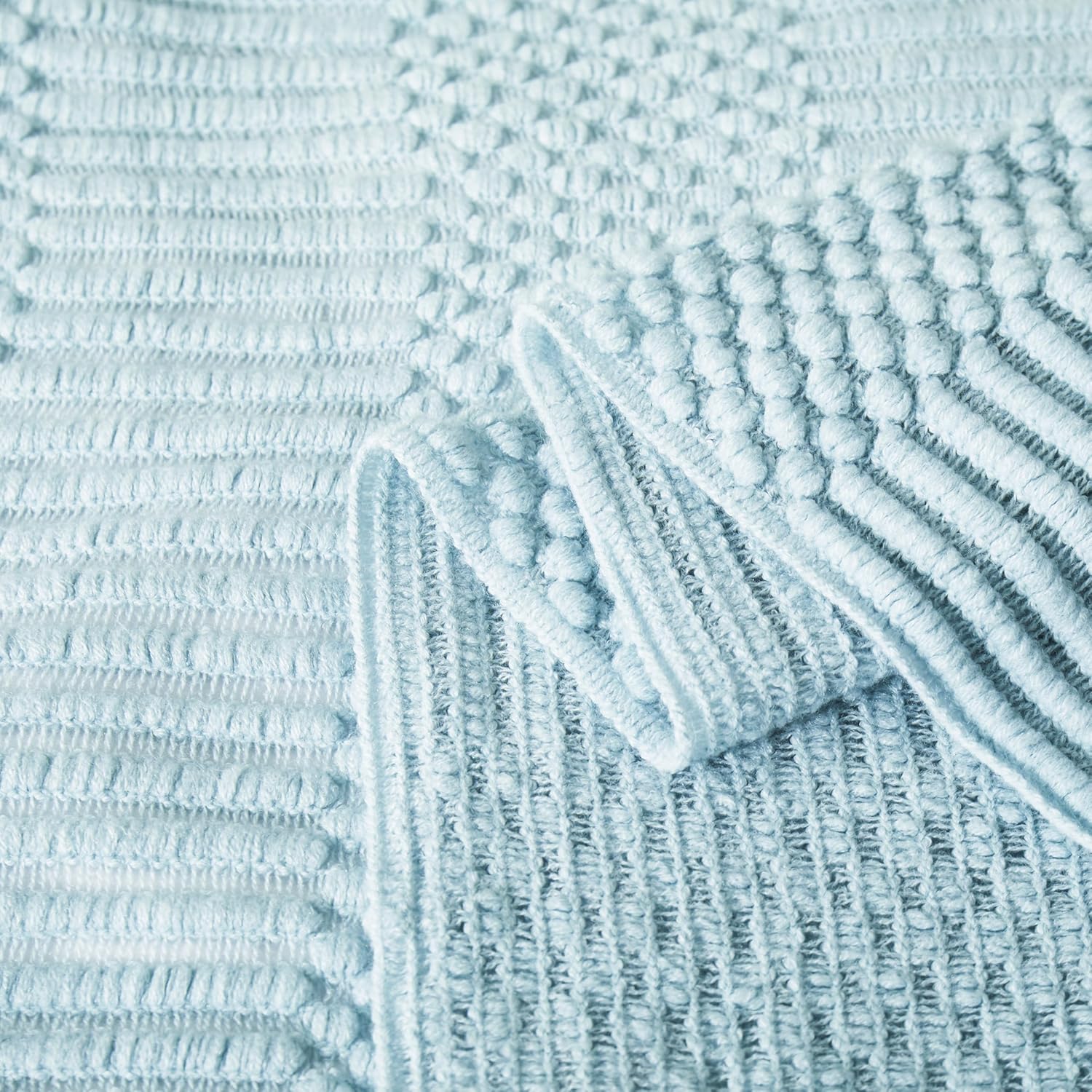 Light Blue Knitted Decorative Ball Throw Blankets for Couch, Bedroom and Officeroom,Textured Fade Resistant Soft and Warm Knit Blanket with Tassel,50"x60" - Image 4