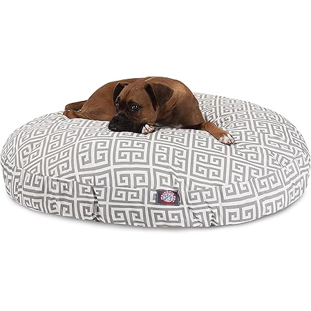 grey round dog bed