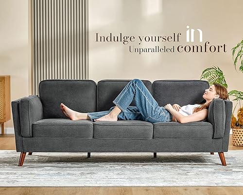 Miniatura 3 de VanAcc Sofá moderno de 87 pulgadas con almohada de brazo integrada, sofá de asiento profundo para sala de estar, gris oscuro