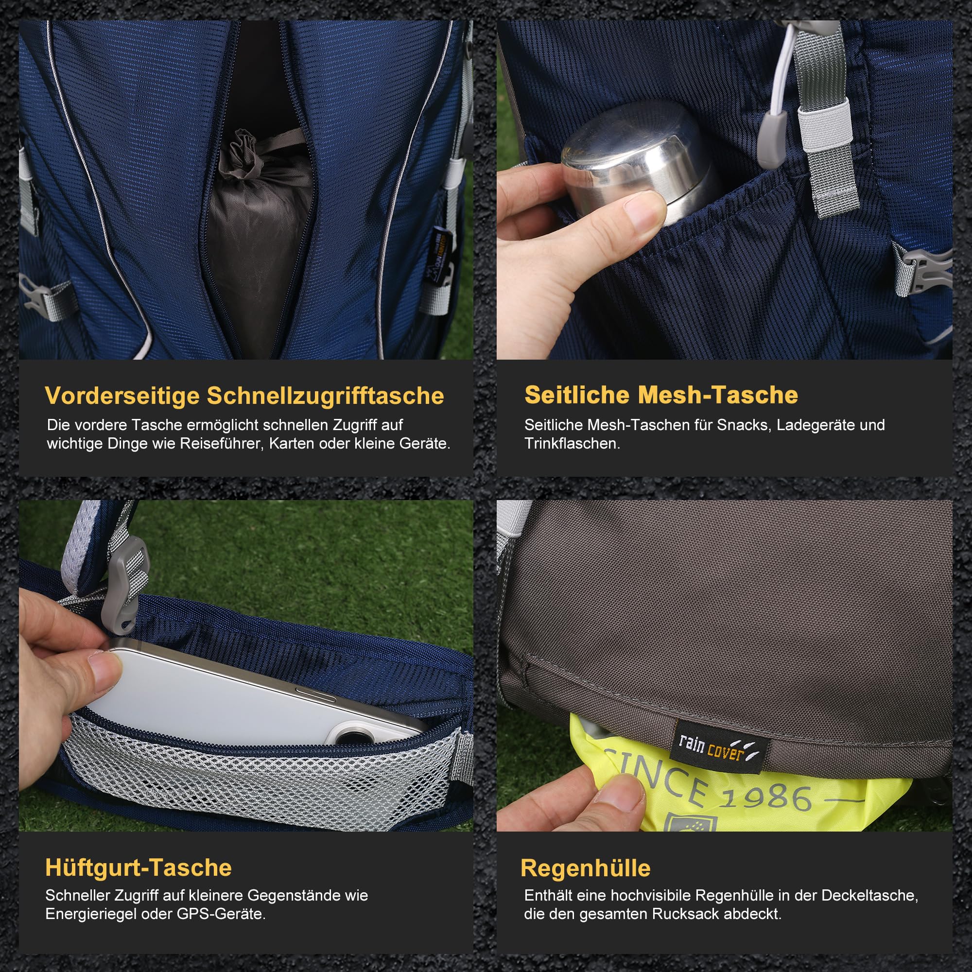 Mountaintop Trekkingrucksack 50L/60L Wanderrucksack Herren Damen Reiserucksack Großer Rucksack mit Regenschutz für Outdoor Reisen Camping Trekking