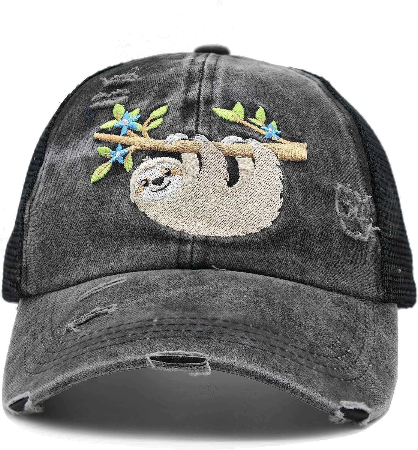 Waldeal Women's Funny Sloth Baseball Caps Adjustable Washed Denim Ball Cap Dad Hat Gifts Black - Image 2