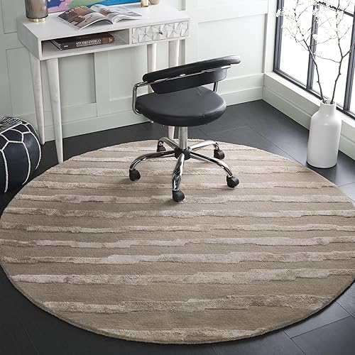 SAFAVIEH Soho Collection SOH519A - Alfombra redonda de lana de primera calidad, hecha a mano, 6 pies, color gris