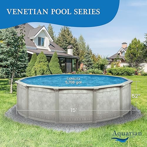Miniatura 3 de Aquarian - Piscina para exteriores con marco de acero redonda por encima del nivel del suelo, 15 pies x 52 pulgadas, Veneciano