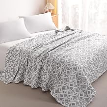 NTBAY 3 Layers Cotton Muslin 88x92 Queen Bed Blanket, Super Soft Breathable Thermal Yarn Dyed Quilt for Adults, Perfect Lightweight Blanket for Couch Sofa Bed All Seasons, Grey Twisted Line