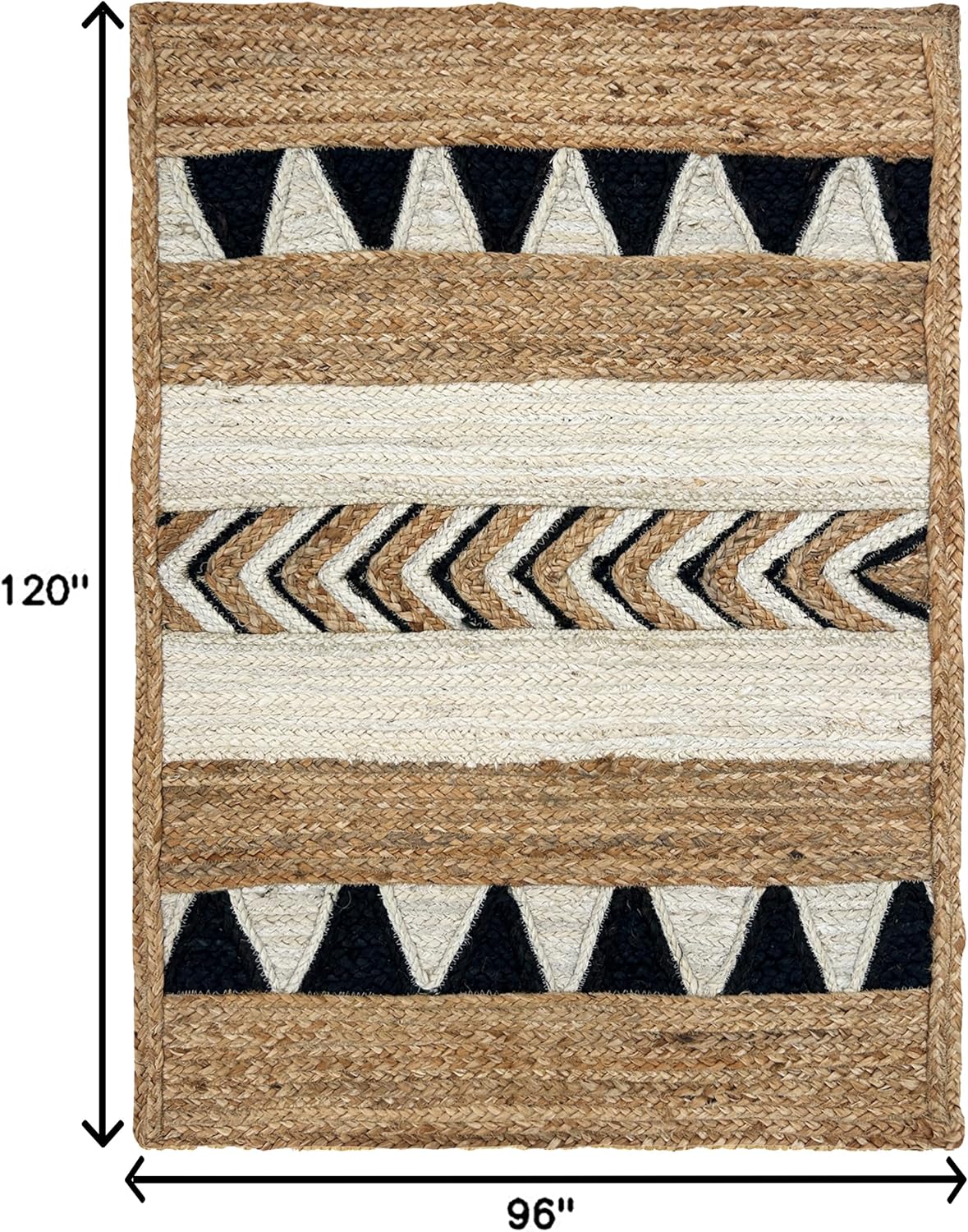 Premium Quality Jute Rug 12x15 Feet Area Rug Natural Fiber Jute Rugs Thick 0.27" White & Black Geometric Rugs for Kids Room, Bedroom, Home Decor, Indoor Outdoor Carpet