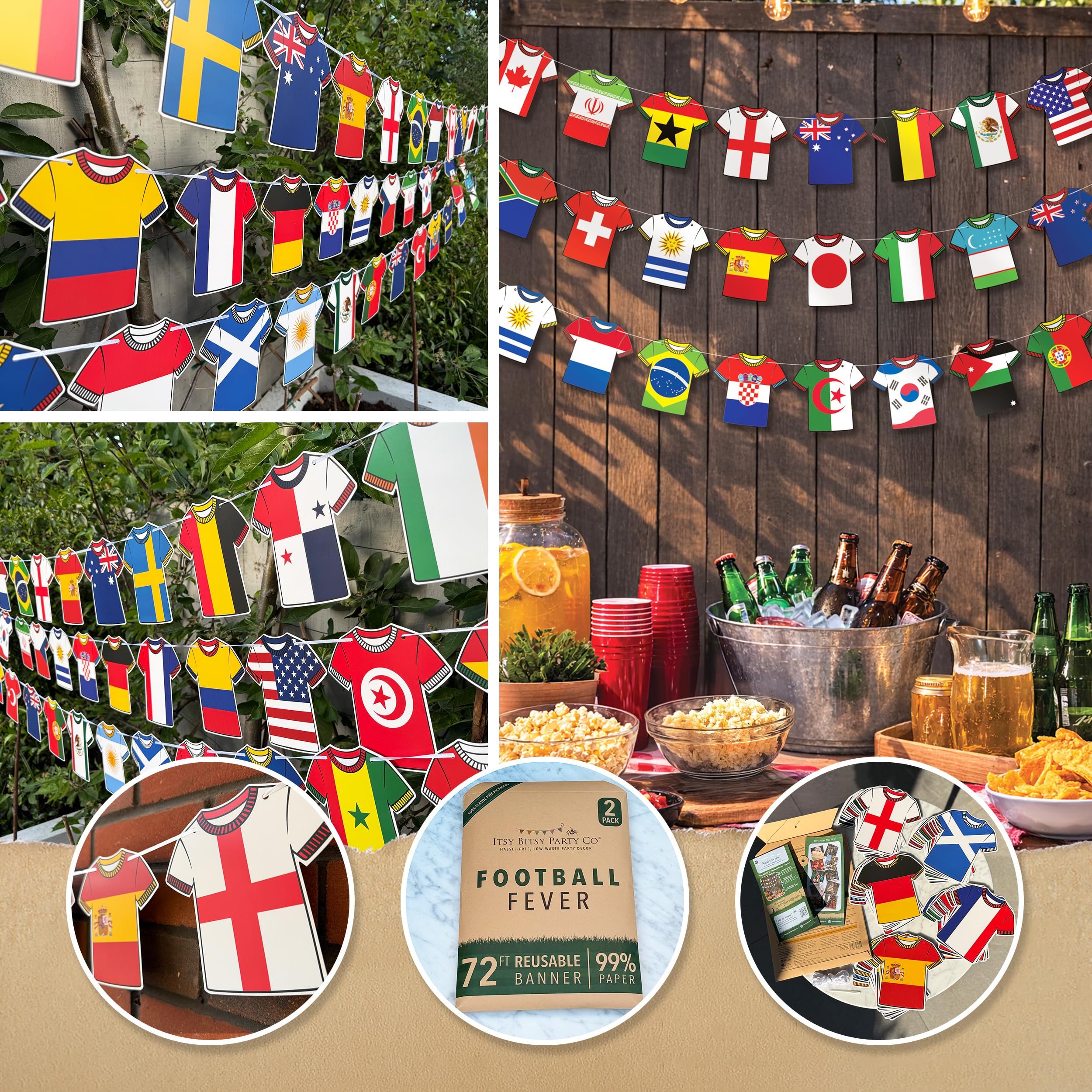 Banderines reutilizables Copa del Mundo 2026 2 unidades 48 equipos decoración fútbol pancarta de papel
