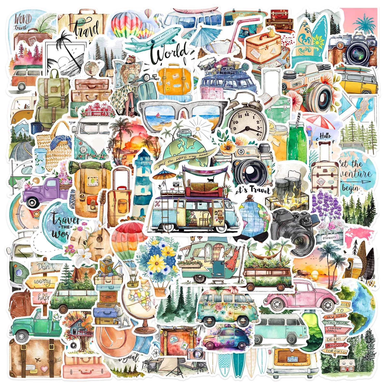 100 Pcs Outdoor Travel Stickers for Guitar,Bicycle,Laptop,Water Bottles,Skateboard,Computer,Cute Style Stickers Waterproof Vinyl,Graffiti Decorate for Girls Boys Children Teens