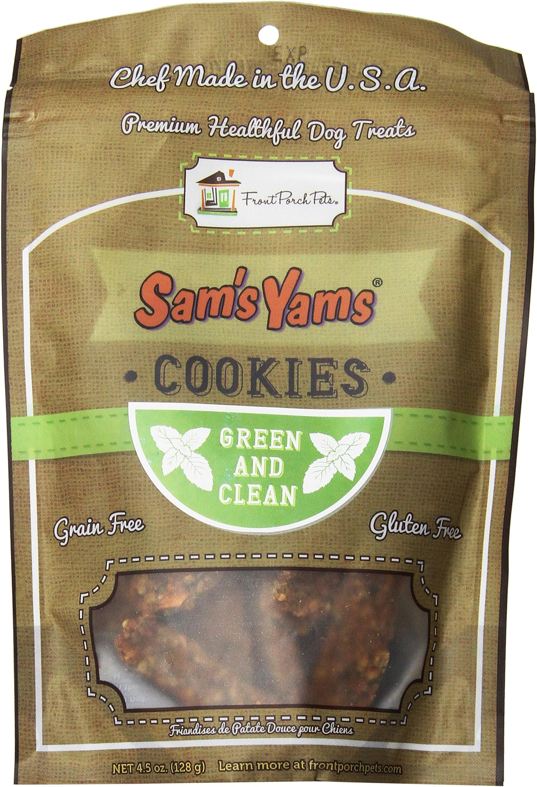 Sam'S Yams Cookies Sweet Potato Dog Treats, Green And Clean, 4.5 Ounces