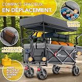 TRESKO® Chariot de transport pliable avec toit, compartiment isotherme et stores latéraux - Charge maximale : 150 kg - Chariot de transport avec pneus en caoutchouc plein et freins de stationnement - 3