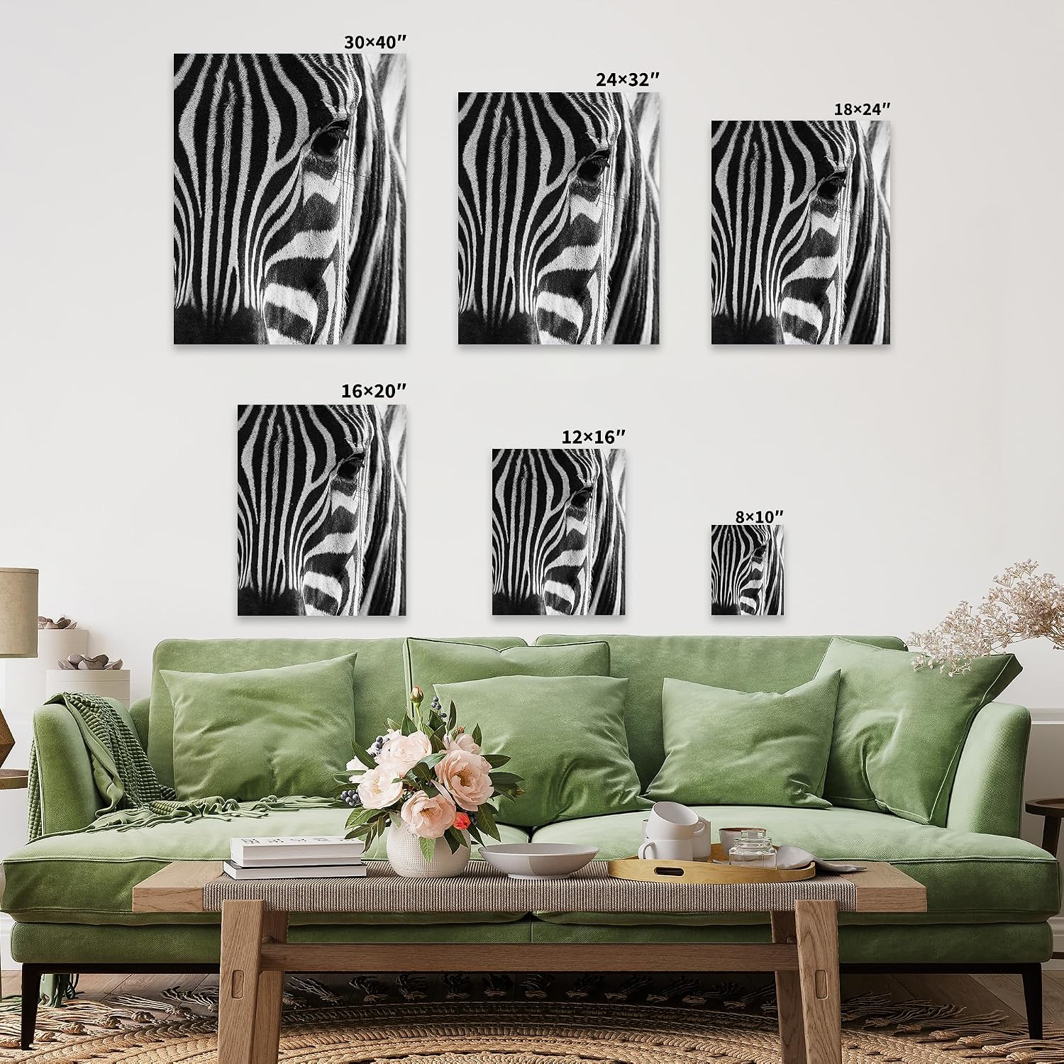 Poster Master Photograph Canvas - Retro Animal Print - Striped Zebra, Face Close Up, Safari, Wildlife, Black and White - Gift for Kids, Friend - Wall Decor for Home, Office - 8x10 STRETCHED Canvas
