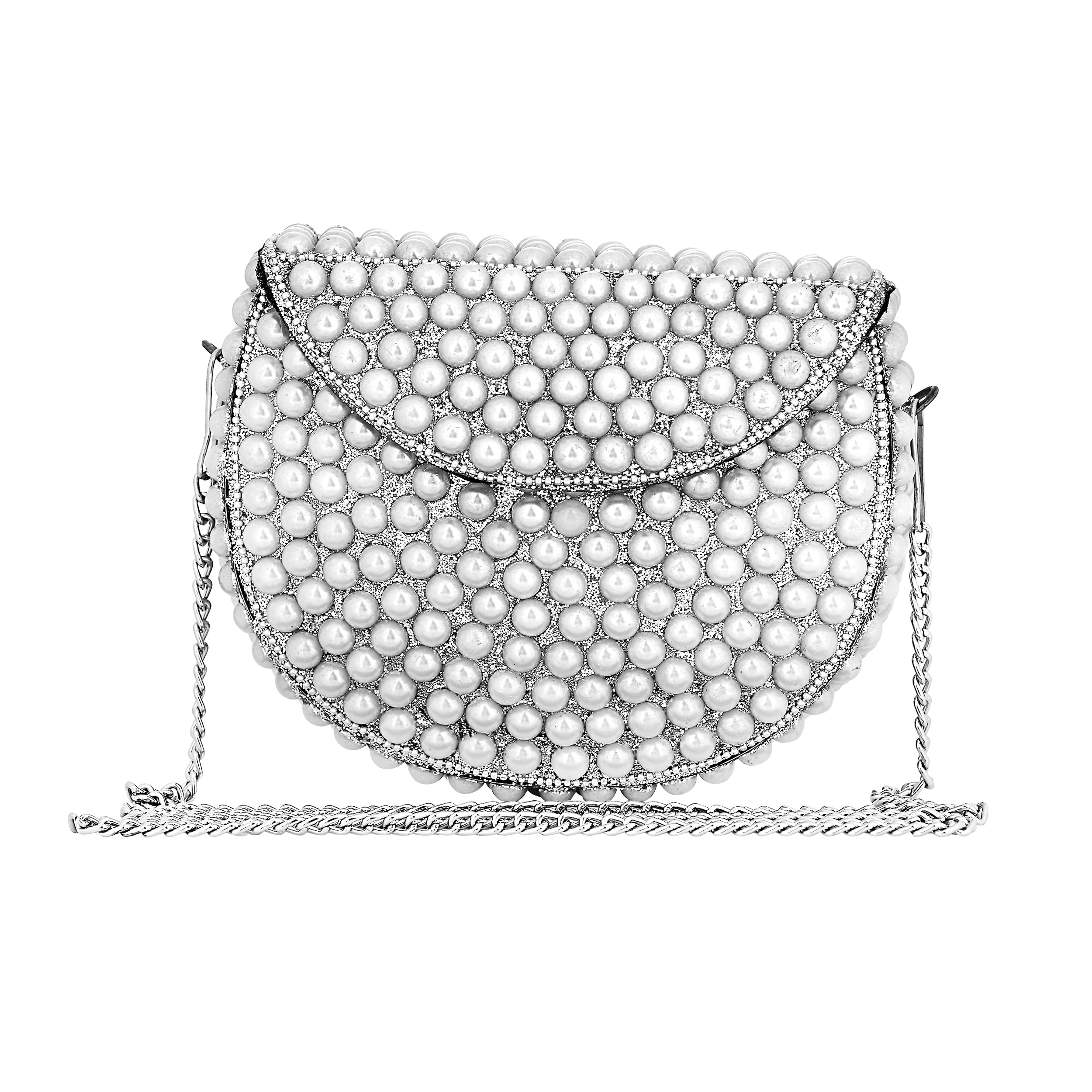 Handicraft Mini Purse With Pearl Work And Metal Sling,Party Clutch,Mini Bag,Clutch For Wedding,White Purse,Small Clutch,Gifting-image-16