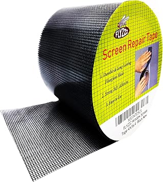 FLYZZZ Window Screen Repair Kit Tape Extra Wide 4x16.4 Black Adhesive & Waterproof 3-Layer Fiberglass fix for Screen Door and Window Screen