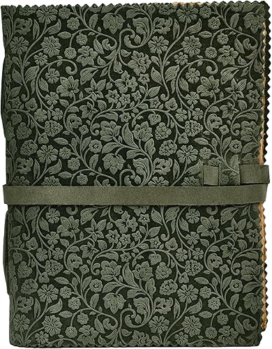 Miniatura 2 de LEATHER VILLAGE Diario floral en relieve encuadernado en cuero para mujeres y hombres, 200 páginas, 6 x 4 pulgadas (A6), aguamarina, libro de