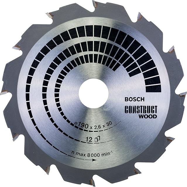 Bosch 2608640633 Wood Construct Circular Saw Blade, 190mm x 2.6mm x 30mm, 12Teeth, Silver