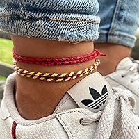 Vista 24 de Made by Nami 2 Pcs Wave String Ankle Bracelets for Women Waterproof & Adjustable Thin Braided Anklet Surfer Boho Ankle Bracelet Set of 2 Beach Multi