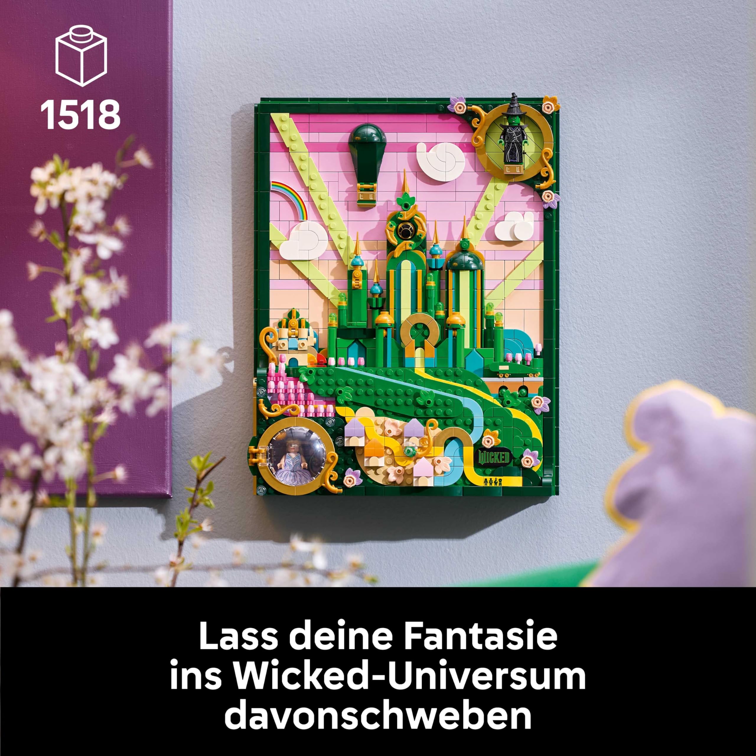 LEGO Wicked Emerald City Wandkunst - 3D Modell für Erwachsene - Modellbau mit 6 Minifiguren inkl. Dorothy sowie Toto Hundefigur - DIY Deko fürs Wohnzimmer - Geschenk für Filmfans - 75685