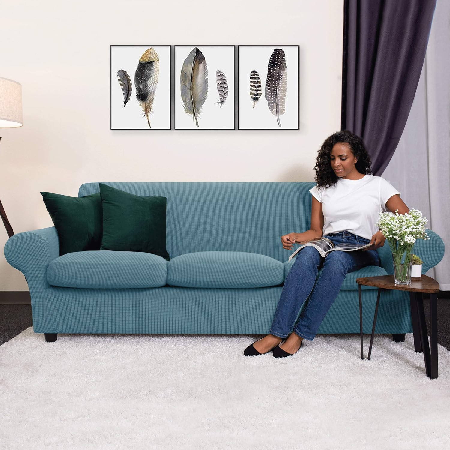 CHUN YI Stretch Sofa Slipcover Set for Couch and Loveseat, Couch Slipcover with Separate Cushion Sofa Cover Set for 2 3 Seater Settee (Denim Blue, Covers for Sofa& Loveseat) : Everything Else