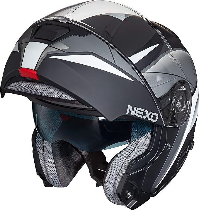 Nexo motorhelm klaphelm helm motor bromfietshelm Vouwhelm Comfort, Unisex,  Tourer, Het hele jaar door, Thermoplastisch, zilver/wit decor, 20 S :  Amazon.nl: Auto \u0026 motor