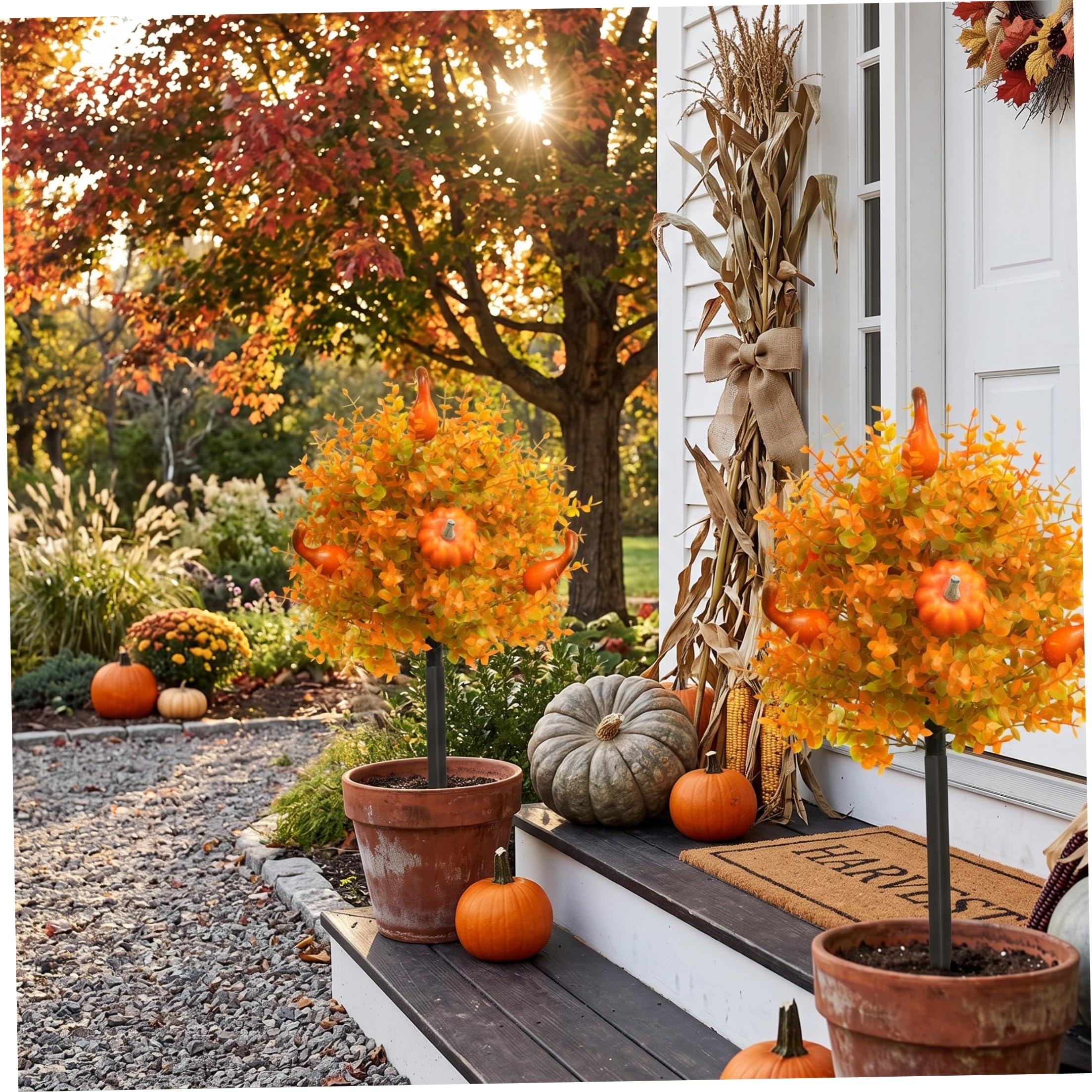 Piante da Esterno Artificiali, Pali da Giardino di Zucca di Halloween da 2 Pezzi