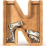 Sulevalt 12 Extra Large Wooden Letter Piggy Banks - Piggy Banks for Boys Girls Kids, Alphabet Money Banks with Initial N - Coin Banknote Bank Birthday/Christmas for Kids